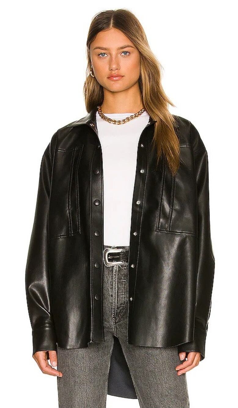 AGOLDE Utility Faux Leather Shirt Detox Black XS Vegan Leather Shacket: